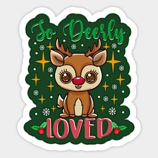 Reindeer So Deerly Loved Cute Christmas Gift Sticker